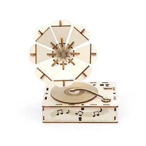 Wholesale New Design Creative carved Wooden Music box 3D Wooden Puzzle With Factory Price