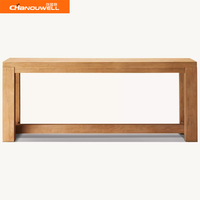 Table console en teck d'extérieur, moderne et durable, avec étagère ouverte, pour villa, cour, jardin, parc, hôtel, usage commercial