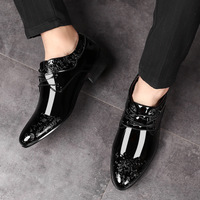 Nouvelles Chaussures Habillées Brillantes pour Hommes en Cuir Véritable Antidérapantes à Lacets Grande Taille pour Mariage et Affaires