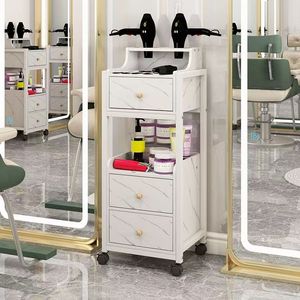 White Salon <b>Trolley</b> With 4 Wheels Storage Drawers For Hair Styling <b>Tools</b> And Products Contemporary Design Easy Moving - Product Image 1