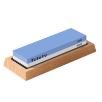 Ensemble de pierres à aiguiser rectangulaires double face en pierre naturelle, avec base en bambou, vente en gros d'usine