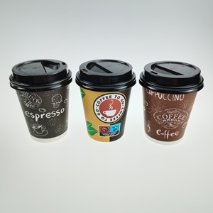 Vente en gros de gobelets en <span class=keywords><strong>carton</strong></span> noir jetables 8oz recyclables avec couvercle à impression personnalisée écologique Offre Spéciale - Product Image 1