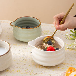 Tazón de cerámica de porcelana texturizada hecha a mano con logotipo personalizado al por mayor para ensalada de frutas, accesorios para té y café Matcha con pico - Product Image 3