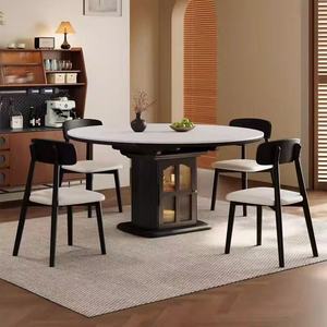 Juego de <span class=keywords><strong>Mesa</strong></span> de Comedor Redonda Convertible y Silla de Comedor Extensible de Madera Moderna <span class=keywords><strong>con</strong></span> Tapa de Piedra Sinterizada para Hogar, Restaurante, Cafetería - Product Image 2