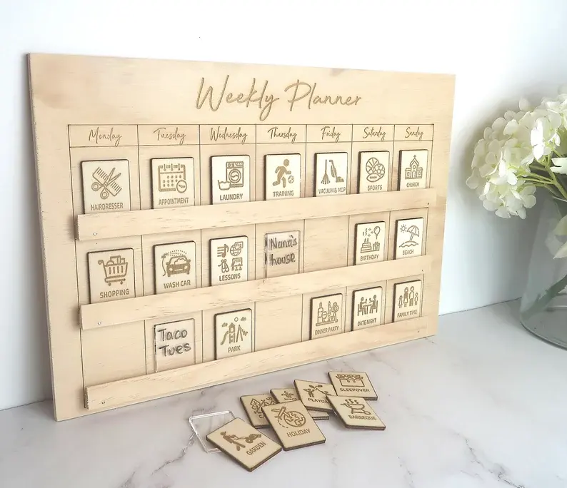 Personalized Wooden Routine Motivation Board Montessori Daily/Weekly Planner Chart for kids