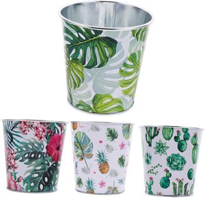 Metal Leaf <b>Printed</b> Round Bucket Planters for Gardening Versatile Plant Pots Stackable and Durable Material Galvanized Iron - Product Image 2