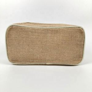 Pochette en lin de maquillage sac cosmétique en jute Pp pochette en toile de jute biologique recyclé écologique sac à fermeture éclair en toile d'impression de logo personnalisé gratuit - Product Image 4