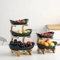 Support à vaisselle multicouche en bambou poli et écologique, avec plateau à fruits en plastique, idéal pour les fêtes - Offre Spéciale