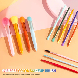 ชุดแปรงแต่งหน้าด้ามไม้ 12 ชิ้น สีสันสดใส ขนแปรงสังเคราะห์ หัวแปรงอะลูมิเนียม สำหรับรองพื้นและโกนหนวด - Product Image 2