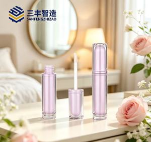 Round Pink <b>Lip</b> Gloss Tube With Clear Outer Tube Customizable <b>Lip</b> Glaze Container ODM Empty Plastic Cosmetic Packaging - Product Image 2