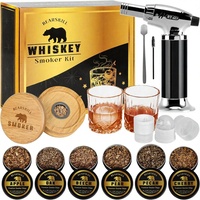 Kit de fumage pour whisky, ensemble d'outils de bar, copeaux de bois naturels, 2 verres, moules à glace, pour cocktails Old Fashioned, cadeau pour hommes TX