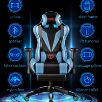 Chaise de jeu pour ordinateur avec réglage en hauteur par vérin à gaz, en cuir PU, avec repose-pieds et fonction massage