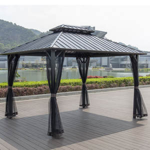 Gazebo de doble tapa dura de 12x12 pies con mosquitera y cortina <span class=keywords><strong>para</strong></span> jardín, patio, terraza, fiesta, cubierta, gris - Product Image 1