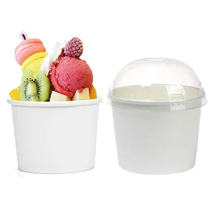 Yeni tasarım dondurma bardak özelleştirilebilir Logo ile tek kullanımlık dondurma kapaklı kupa çocuklar için Kraft kağıt dondurma bardakları