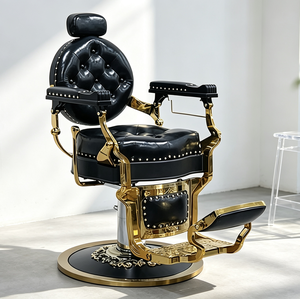 Fauteuil de Barbier Luxe Vintage avec Cadre Doré, Rivets Capitonnés, Hydraulique Inclinable et <span class=keywords><strong>Repose</strong></span>-Pieds Ajustable pour Salon de Coiffure - Product Image 4