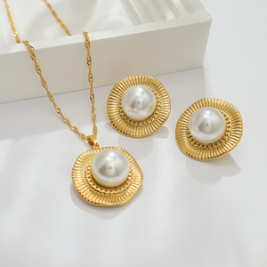 วินเทจ18K ชุบทอง Dainty สแตนเลสสร้อยคอโซ่เกลียวแฟชั่นผู้หญิงจี้มุกกลมเครื่องประดับงานปาร์ตี้ - Product Image 3