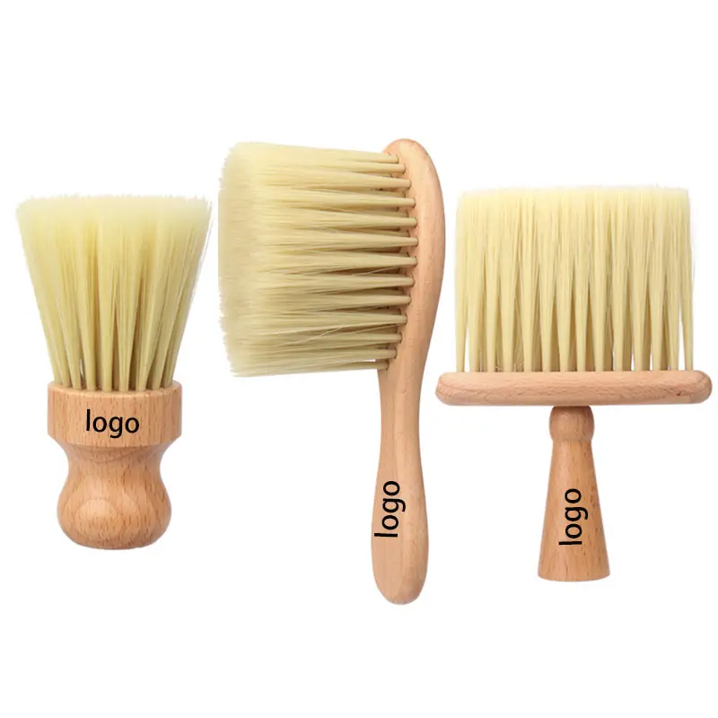 Logo personalizzato barbiere manico in legno di faggio naturale spazzola in Nylon morbido spazzola per la pulizia dei capelli rotta spazzola per spolverino per taglio di capelli per auto per salone