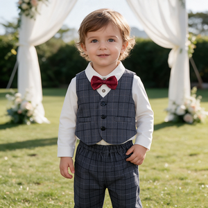 Completo Formale per Bambino <span class=keywords><strong>con</strong></span> <span class=keywords><strong>Papillon</strong></span>, Gilet, <span class=keywords><strong>Camicia</strong></span> e Pantaloni a Maniche Lunghe, Outfit da Gentiluomo per Matrimoni e Feste di Compleanno - Product Image 1