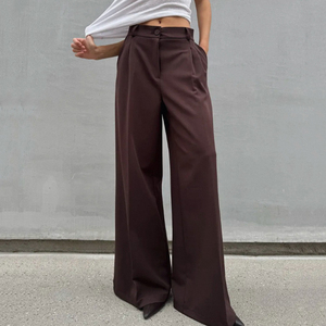 <span class=keywords><strong>Pantaloni</strong></span> da <span class=keywords><strong>Donna</strong></span> Enyami a Gamba Larga Elasticizzati a Vita Alta Marrone Casual da Lavoro Eleganti con Pieghe Frontali <span class=keywords><strong>Pantaloni</strong></span> Lunghi da Ufficio con Tasche - Product Image 2