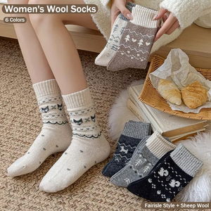 <strong>Fairisle</strong> Style Wool Small Tree <strong>Socks</strong> Women's Retro Medium-length Japanese Autumn and Winter Cartoon Animal Pile <strong>Socks</strong> Stockings - Product Image 1