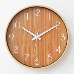 12 Inch 30 cm Japanese Style Simplicity Fashion Round Silent Solid Wood Wall Clock with White Aluminum Clock Hands Arabic Number