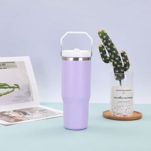 Gobelet isotherme de voyage pour voiture avec poignée, 20oz 30oz, à double paroi, avec couvercle et paille, antidérapant, pour le bureau - Product Image 5