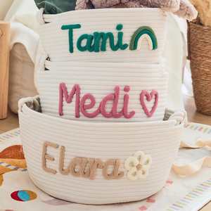 Panier en corde de coton, Organisateur de rangement pour chambre d'enfant, Cadeau de naissance, Bac à jouets pour animaux de compagnie, Panier à linge personnalisé - Product Image 1