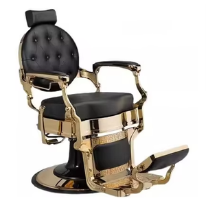 Meubles de Salon en cuir synthétique à cadre doré vintage de luxe chaise de barbier à modeler chaises de Salon de coiffure pour hommes - Product Image 6
