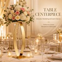 Stands Bunga Kristal Emas 80CM dengan Manik-manik Kristal Gantung untuk Dekorasi Centerpiece Meja Pernikahan