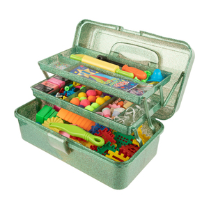 21803 Màu Xanh Lá Cây Long Lanh 3-Hai Lớp Có Thể Gập Lại Hộp Lưu Trữ <span class=keywords><strong>PP</strong></span> Nhựa Cầm Tay Gấp Đa Năng Trường Hợp Đối Với Nghệ Thuật Thủ Công Mỹ Phẩm Lưu Trữ - Product Image 1