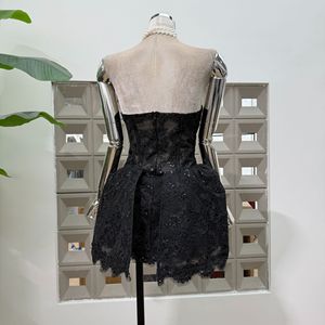 Abito Formale Elegante di Alta Qualità, Mini Abito a Linea A Senza Spalline con Decorazioni Floreali e Struttura a Lisca di <span class=keywords><strong>Pesce</strong></span> - Product Image 5