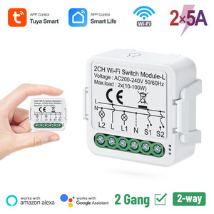 Módulo de Interruptor Inteligente Wifi Tuya de 2 Canales, Sin Necesidad de Cable Neutro, 100-240V, Mini Interruptor de Luz, Compatible con Alexa y <span class=keywords><strong>Google</strong></span> <span class=keywords><strong>Home</strong></span> PST-S02-L - Product Image 1