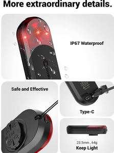 Luz de Bicicleta Impermeable Coospo TR70 / Luz de Radar Coospo con Soporte / <span class=keywords><strong>Ciclismo</strong></span> Seguro, Batería de Litio de Gran Capacidad, Larga Duración en Espera - Product Image 4