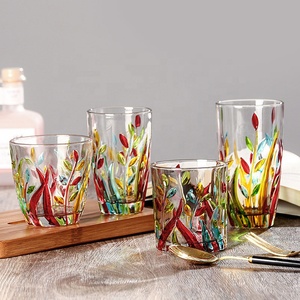 Verre à whisky artisanal sans plomb, style ancien, avec motif <span class=keywords><strong>de</strong></span> feuilles colorées en relief, peint à la main, pour bar, vin et jus - Product Image 1