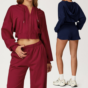 Sudaderas <span class=keywords><strong>con</strong></span> capucha de algodón para mujer <span class=keywords><strong>con</strong></span> cordón cómodo y parte superior recortada <span class=keywords><strong>con</strong></span> cremallera y diseño de otoño para exteriores de otoño de 2017 - Product Image 1