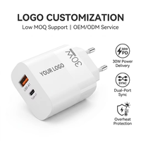 Chargeur mural rapide double port USB-A Type-C 30W, prise EU/US, protection multicouche, logo personnalisé, directement de l'usine