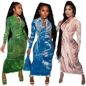 EB-20081205 Mới 2022 Phụ Nữ Mùa Thu Dresses Bodycon Phụ Nữ Ăn Mặc Tie Dye Phụ Nữ Phụ Nữ Clubwear Maxi Clubwear Dresses