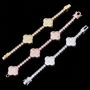 VVS moissanite GRA certificate 925 silver 18K gold plated round brilliant cut iced out clover tennis chain hiphop <b>bracelet</b> - Product Image 1