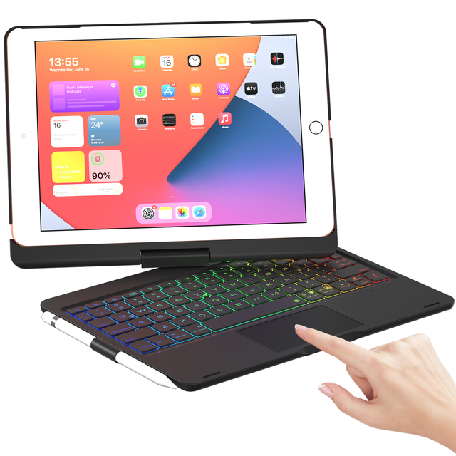 For iPad 9th Generation Case With Keyboard Multi Touch Trackpad 7Color Backlight 360 Rotatable for iPad 8th 7th Air 3 Pro 10.5