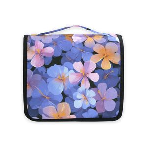 Preciosa Bolsa de Cosméticos Floral Azul, Impermeable, de Poliéster, con Cierre de Cremallera, Portátil, de Viaje, para Mujer, con Logotipo Personalizado, Bolsa de Aseo Colgante - Product Image 2