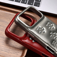 Casing Ponsel Zenos Metallic Faux Leather 360 Full Body dengan Dekorasi Bunga Rivet 3D Vintage Embossed, Perlindungan 360 Derajat
