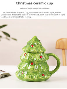 Cute Cartoon Christmas <b>Ceramic</b> Cup with <b>Lid</b> Large Capacity Christmas <b>Mug</b> with Handle - Product Image 3