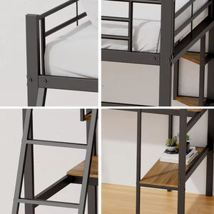 Cama de Dormitorio de <span class=keywords><strong>Metal</strong></span> y Madera con Escritorio, Estante de Almacenamiento, Cama Alta, Cama de Hierro con Mesa - Product Image 3