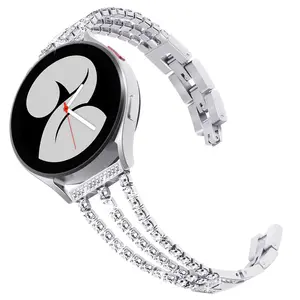 Luxe Elegante Armband Stijl Metalen Diamant Rvs Slimme Horlogebandje Voor Samsung Galaxy Watch6