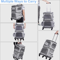 Mochila de transporte de mascotas de doble compartimento con ruedas para gatos y perros pequeños, perfecta para viajar, dar un paseo, ir al veterinario