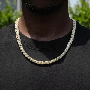 Ensemble de bijoux Hip Hop pour homme, plaqué or, avec collier à maillons torsadés de 8 mm, bracelet torsadé, collier ras-du-cou et chaîne corde entièrement sertie de zircone cubique (CZ) - Product Image 3