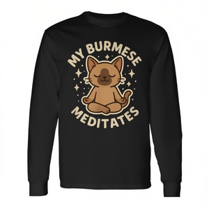 Maglietta a maniche lunghe con stampa artistica del mio gatto birmano che medita - Product Image 2