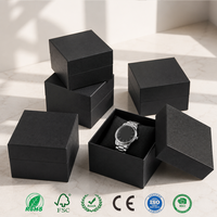 Boîtes à montres noires personnalisées, boîte à montres rigide en carton avec coussin en éponge, boîte de rangement pour montres, emballage cadeau, boîte organisatrice avec logo OEM