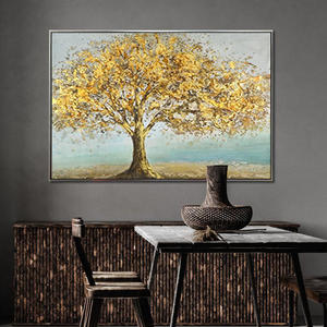 Pintura al óleo abstracta pintada a mano, pintura colgante de árbol dorado, pintura decorativa moderna de hoja de oro - Product Image 6
