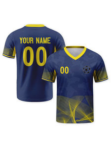 <span class=keywords><strong>Maillot</strong></span> <span class=keywords><strong>de</strong></span> football 2026 100% polyester OEM personnalisé pour équipe <span class=keywords><strong>de</strong></span> club rouge jaune transfert thermique respirant col en V séchage rapide pour fans - Product Image 5